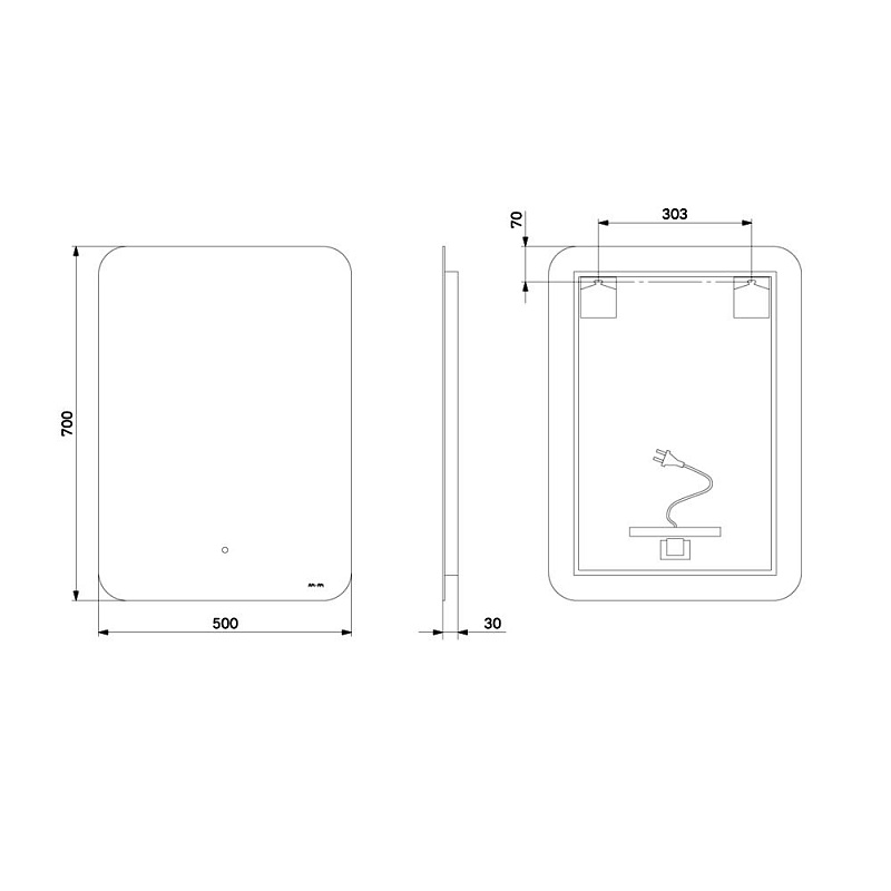 Зеркало с подсветкой в ванную закругленное 50 AM.PM X-Joy M85MOX10501S1 сенсорное