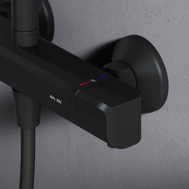 Душевая система AM.PM Func F078F422 стойка с тропическим душем, термостатом, смесителем, черная