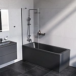 Душевая шторка на ванну 80х140, фиксированная Gem W90BS-080-140BT, Черный, прозрачное